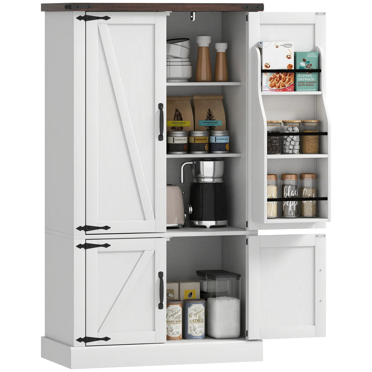 53.5 Inch Pantry Cabinet, Adjustable Shelves, 6 Door Spice Racks, White Kitchen Pantry Cabinets at Gallery Canada