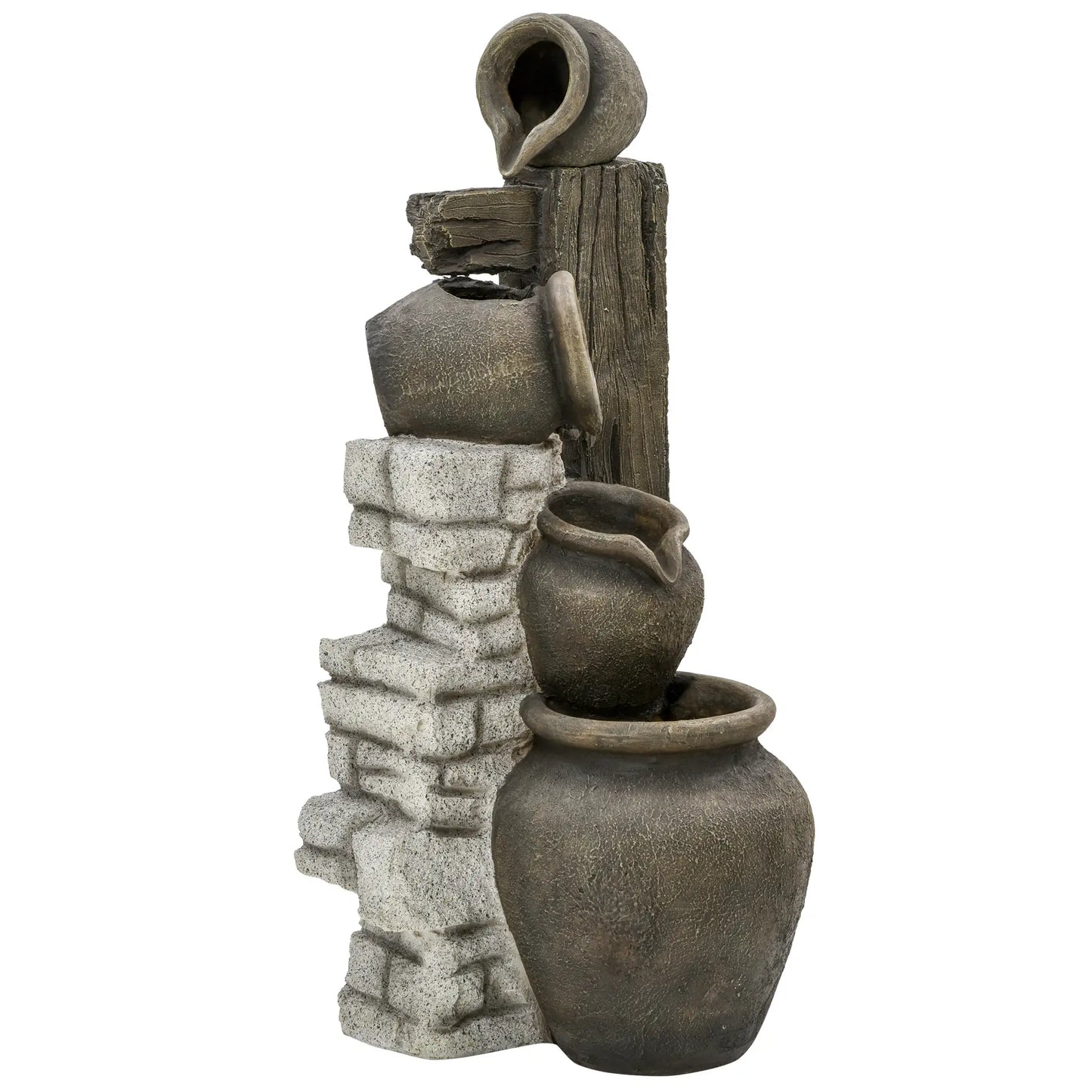 4-Tier Rustic Resin Outdoor Waterfall Fountain, Adjustable Flow Water Fountains at Gallery Canada
