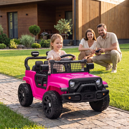 Qaba 12V Electric Car for Kids with Remote, Dual Motors, Rear Suspension, Soft Start, Music, Lights for 3-8 Years, Pink Electric Toy Cars Multi Colour at Gallery Canada
