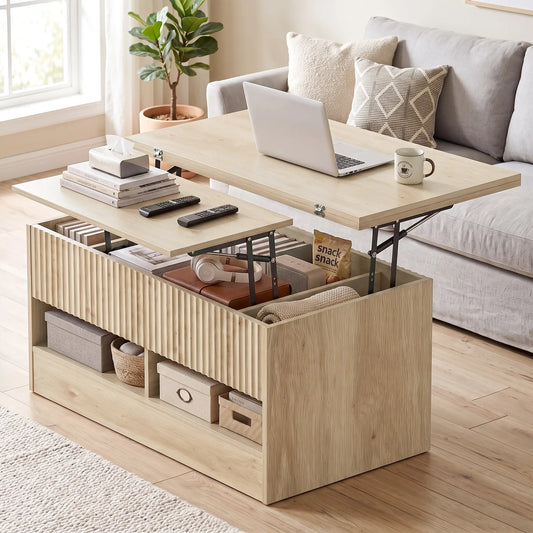Lift Top Coffee Table, Dual-Zone Expandable, Oak Coffee Tables Multi Colour at Gallery Canada