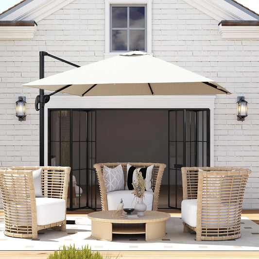 8' x 8' Square Patio Umbrella, 360° Rotation, Aluminum, White Cantilever Umbrellas Cream at Gallery Canada