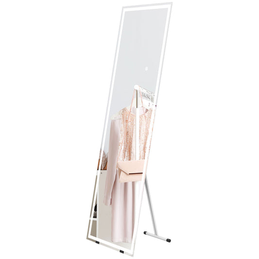 Standing Mirror with LED Lights, 64" x 21" Floor Mirror, Full Body Mirror with Dimmable and 3 Colour Lighting, White - Gallery Canada