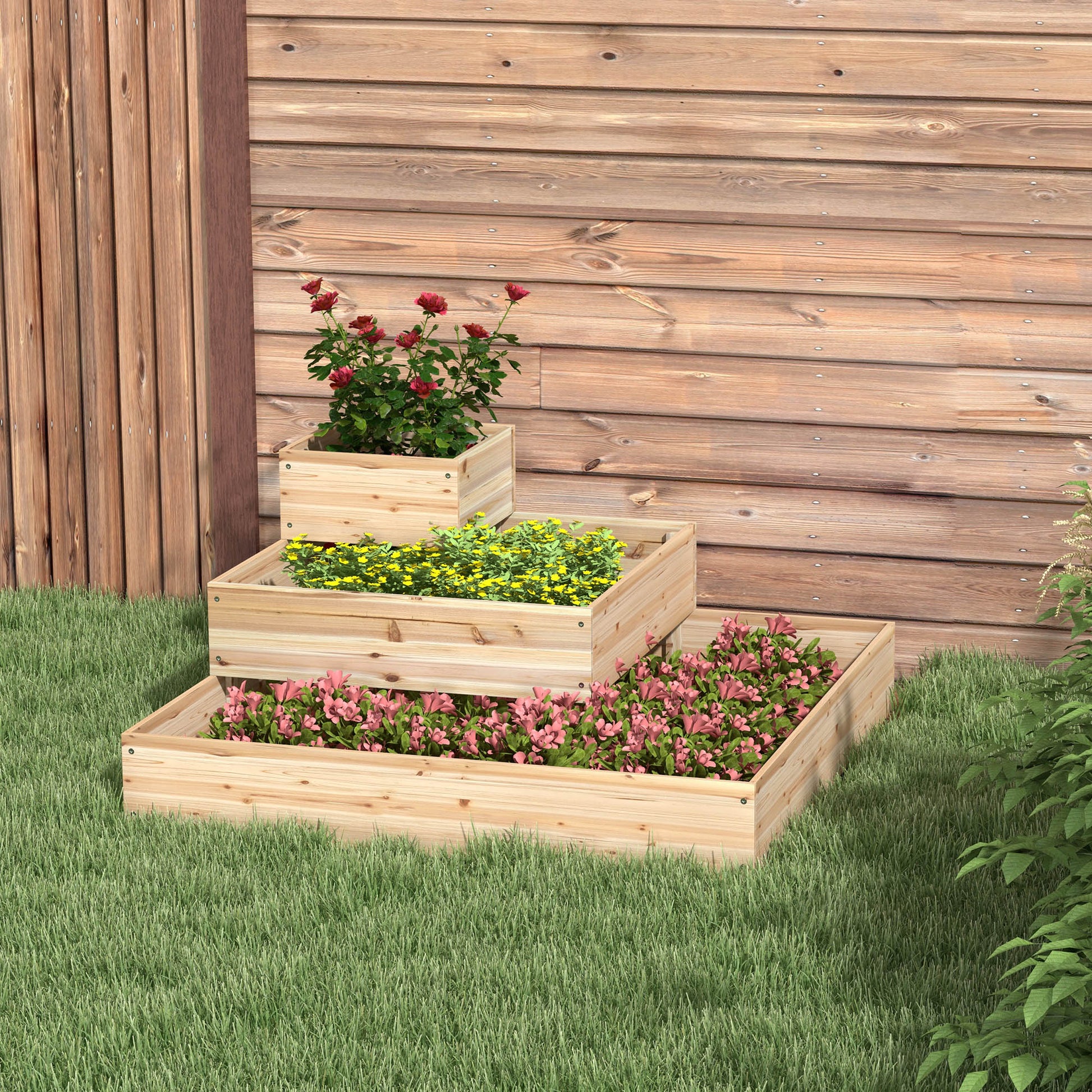 Outdoor Elevated Planter Box, 3-Tier Wooden Raised Garden Bed for Vegetables, Flowers and Herbs, 43.3" x 43.3" x 20.1" at Gallery Canada