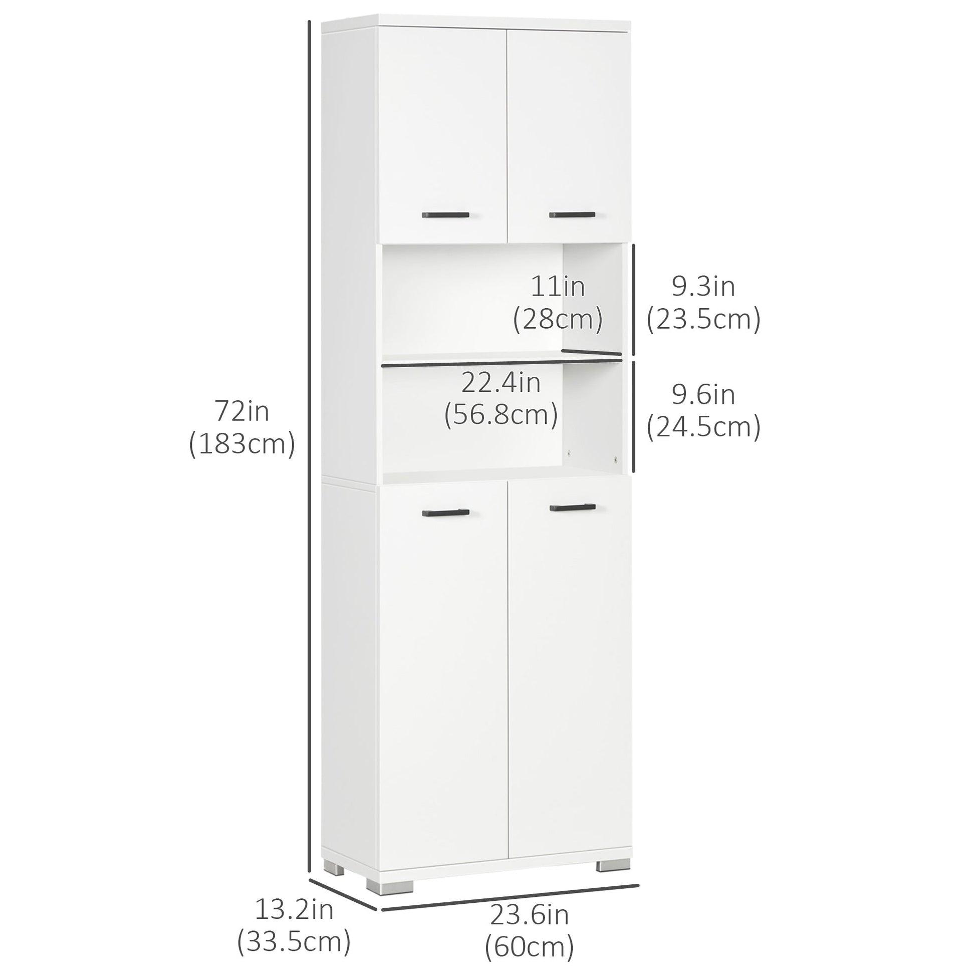 Bathroom Cabinet, Freestanding Linen Cabinet with Open Shelves and Cupboards, 23.6"x13.2"x72", White at Gallery Canada