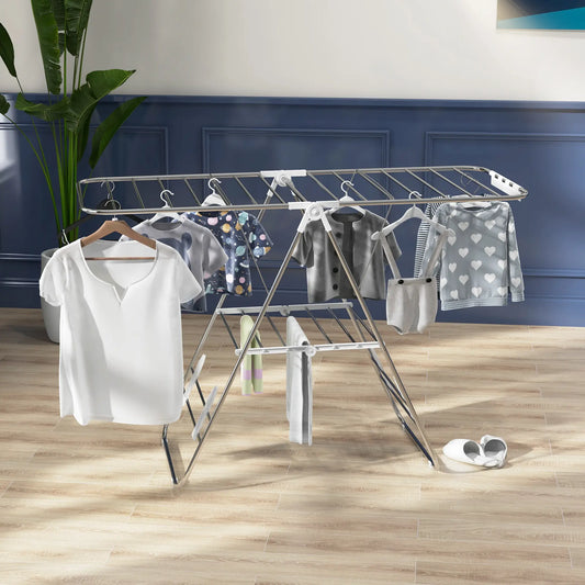 Stainless Steel 2-Tier Foldable Clothes Drying Rack, Silver Bath Accessories Silver, White at Gallery Canada