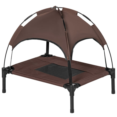 Elevated Cooling Pet Bed Portable Raised Dog Cot with Canopy for Small-Sized Dogs, Coffee