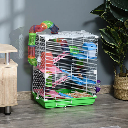 5-Tier Hamster Cage, Exercise Wheels, Play Tube, Green Hamster Cages Green and White at Gallery Canada