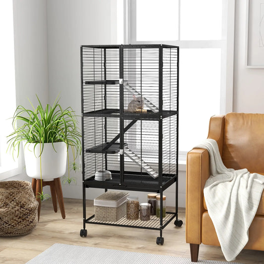 Small Animal Cage 53.5"H, Removable Tray, Storage Shelf, Black Houses & Habitats Black, Light Grey at Gallery Canada