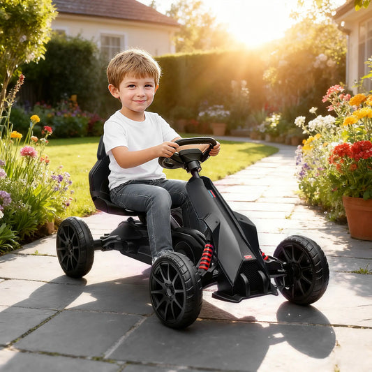 Adjustable Seat Go Kart, Forward Backward Handbrake, Shock Absorption, Black Pedal Go Karts for Kids Black at Gallery Canada