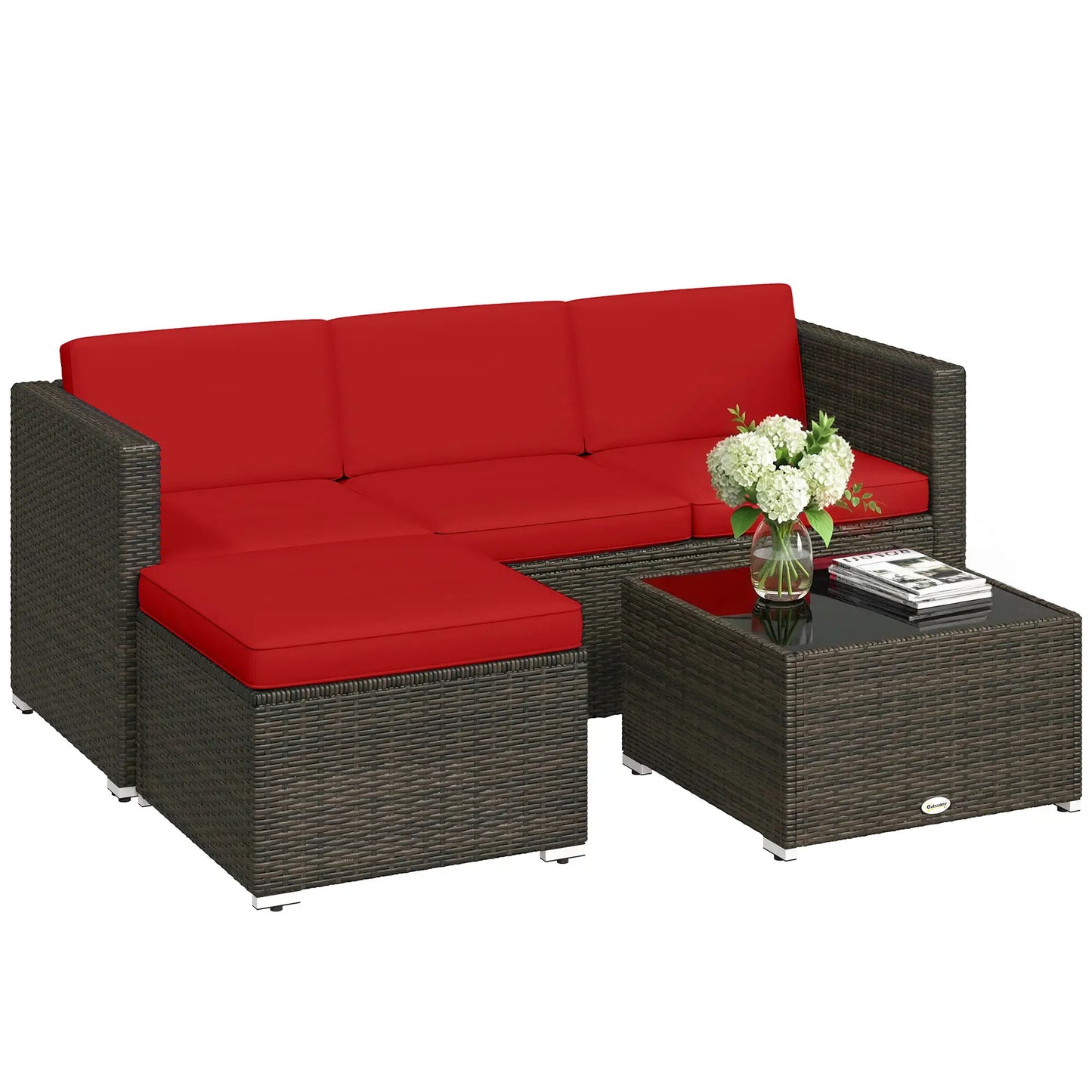 3-Piece Patio Furniture Set, Outdoor PE Rattan Wicker Sofa, Glass Top Table Patio Furniture Sets at Gallery Canada
