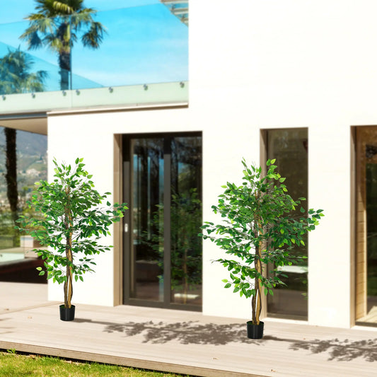 Set Of 2 5ft Artificial Ficus Trees, Indoor Fake Plants With Pot Artificial Trees Green at Gallery Canada