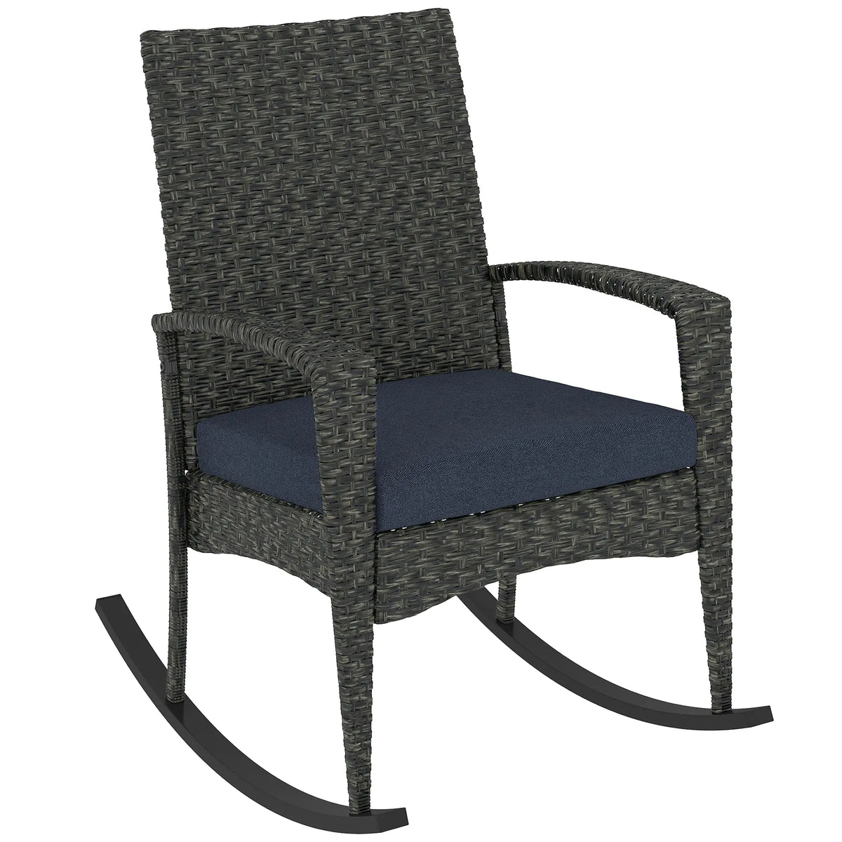 Outdoor Rocking Chair, Patio Wicker Chair, Removable Cushion, Navy Blue Outdoor Rocking Chairs at Gallery Canada