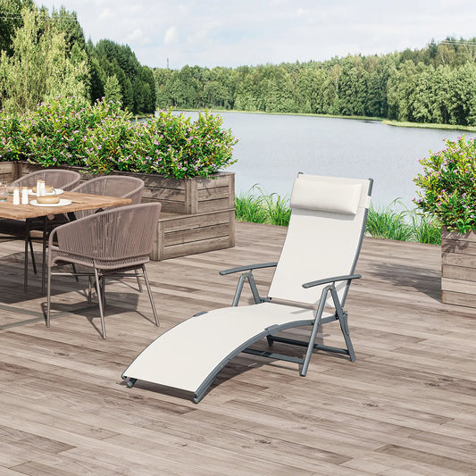 Heavy Duty Adjustable Folding Chair, Outdoor Sun Lounger, 7 Positions, Cream Lounger Chairs Cream at Gallery Canada