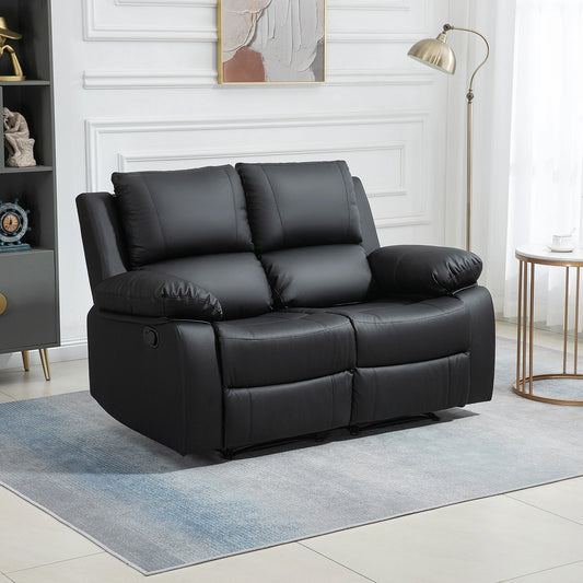 Double Reclining Loveseat, PU Leather Manual Recliner, Black 2-Seater Sofas Black at Gallery Canada