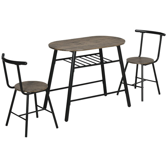 3-Piece Dining Table Set, Oval Kitchen Table and 2 Chairs, Small Breakfast Table Set with Metal Frame, Built-in Wine Rack for Small Space, Dining Room, Living Room - Gallery Canada