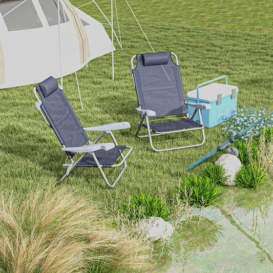 Set of 2 Fishing Chairs, Adjustable Backrest, Headrest, Folding, Dark Blue Picnic Tables & Camping Chairs Dark Blue, Silver at Gallery Canada