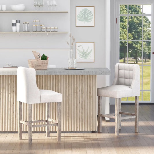 Modern Tufted Upholstered Counter Stools, Set of 2, Beige Bar Stools Beige at Gallery Canada