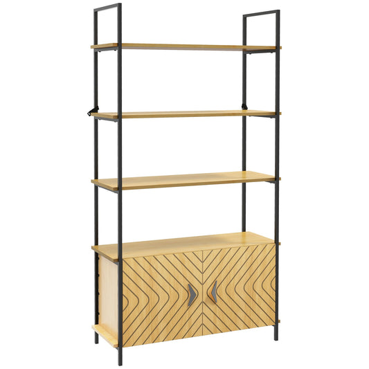 4-Tier Bookshelf with Double Door Cabinet, Industrial Bookcase, Shelving Unit with Open Shelves and Metal Frame for Living Room, Oak at Gallery Canada