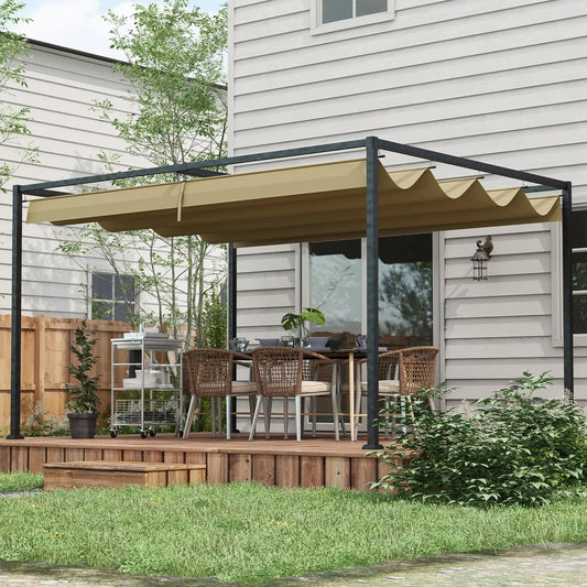 10' x 7' Patio Pergola, Retractable Canopy, Outdoor Sun Shelter, Khaki Pergolas Khaki Canopy, Dark Grey Frame at Gallery Canada