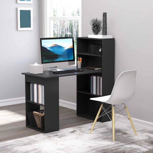 Modern Computer Desk, 47" with Storage Shelves, Black Writing Desks Black at Gallery Canada