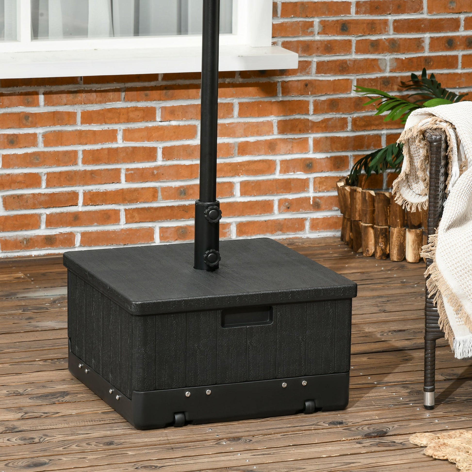 3-in-1 Outdoor Umbrella Base with Wheels, Side Table, Planter Box, 175lbs Heavy Duty Patio Umbrella Stand, Black at Gallery Canada
