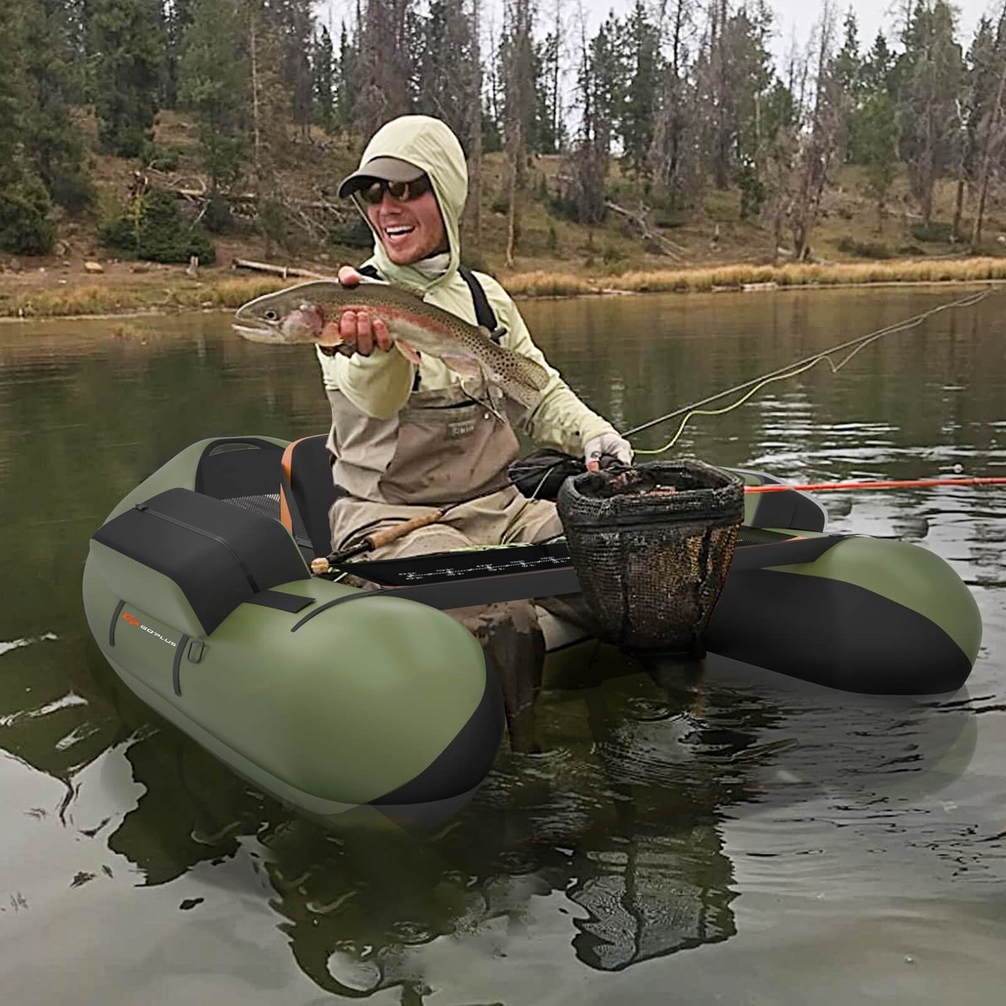 Inflatable Fishing Float Tube, With Pump Storage Pockets And Fish Ruler, Green Surfing at Gallery Canada