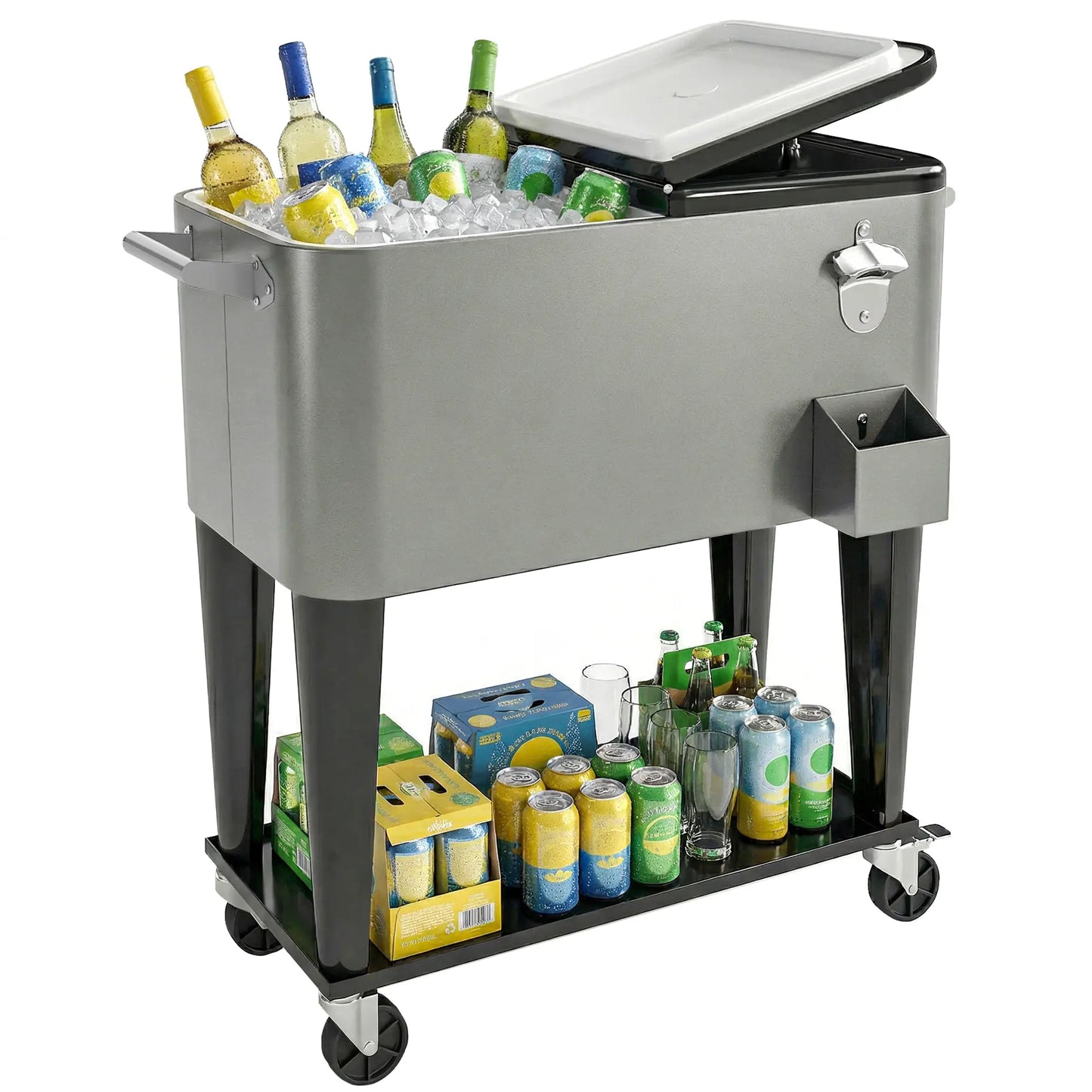 80 Quart Rolling Patio Cooler Cart With Storage Shelf, Locking Wheels, Bottle Opener Cooler Boxes at Gallery Canada