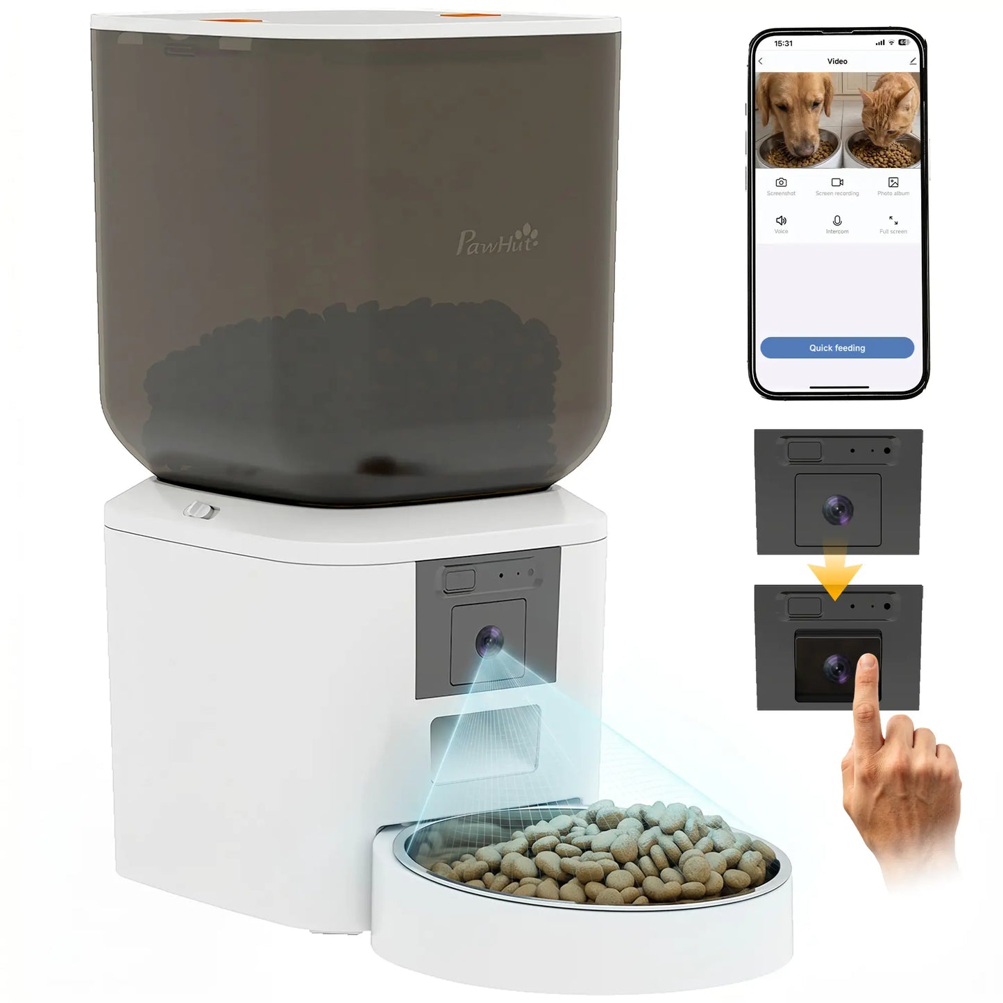 Distributeur automatique pour chat avec caméra, WiFi 2.4G, 8L, double alimentation