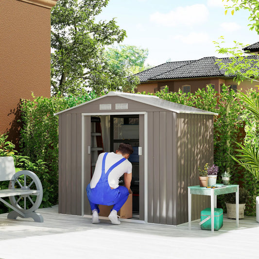 7' x 4' x 6' Metal Storage Shed, Outdoor Patio, Light Brown Sheds Light Brown at Gallery Canada