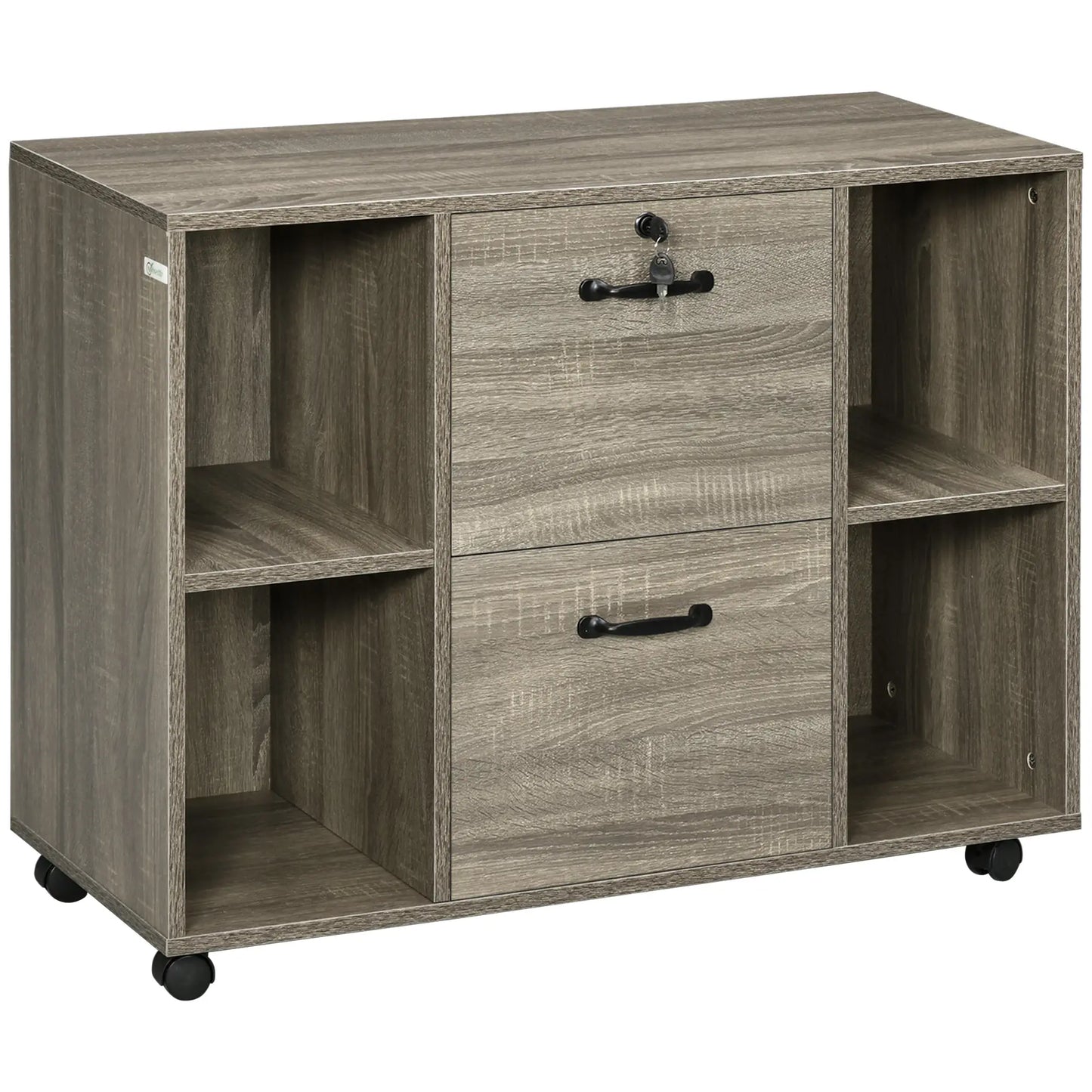 Lateral Filing Cabinet with Wheels, Lockable Drawer, Open Shelves, Grey Office Cabinets & Cupboards at Gallery Canada