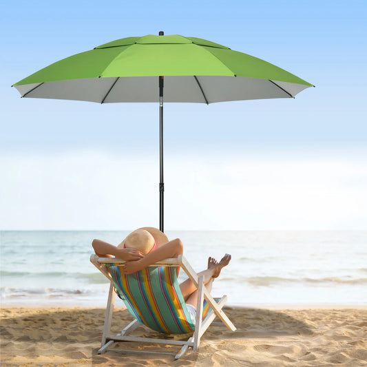 6.6ft Arched Beach Umbrella, Adjustable, Steel Frame, UV30+, Green Beach Umbrellas Green at Gallery Canada