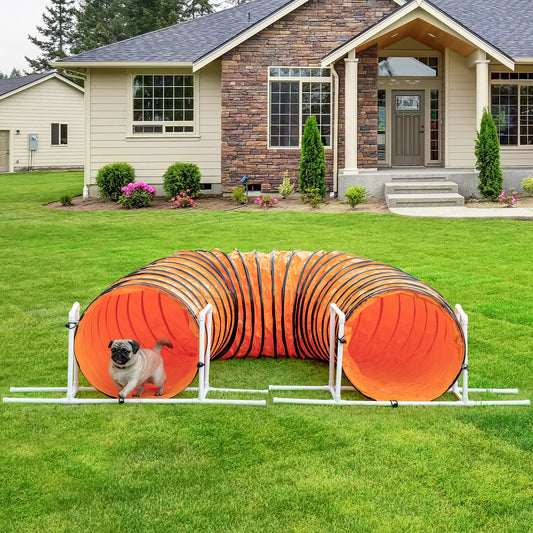 Dog Tunnel, 13 Foot Long, 24" Open Pet Agility Equipment with 2 Support Brackets, Carrying Bag, Orange Dog Agility Training Equipment Orange at Gallery Canada