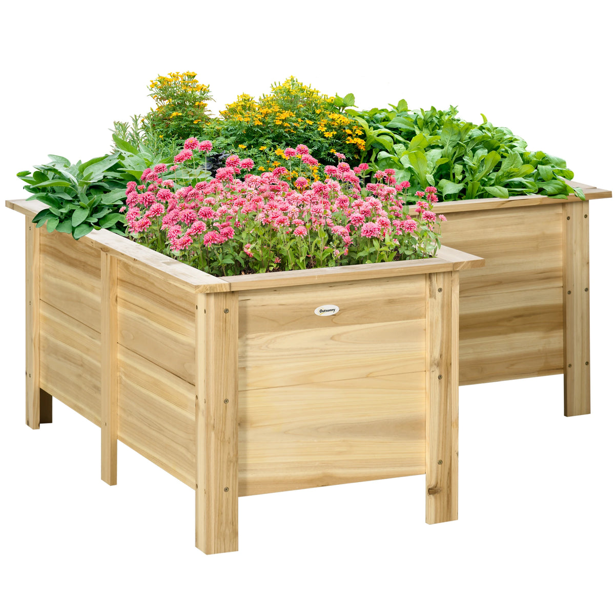 Lit de jardin surélevé en bois, bac à plantes surélevé avec pieds, en forme de L, naturel