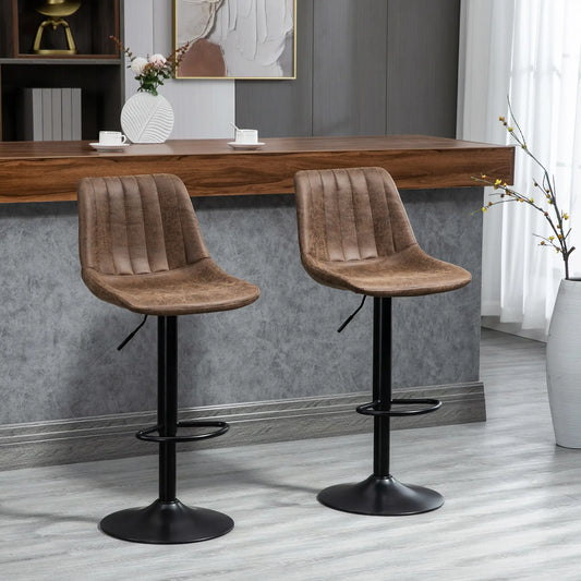 Adjustable Bar Stools Set of 2, Swivel with Back, Footrest, Brown Bar Stools Black & Brown at Gallery Canada