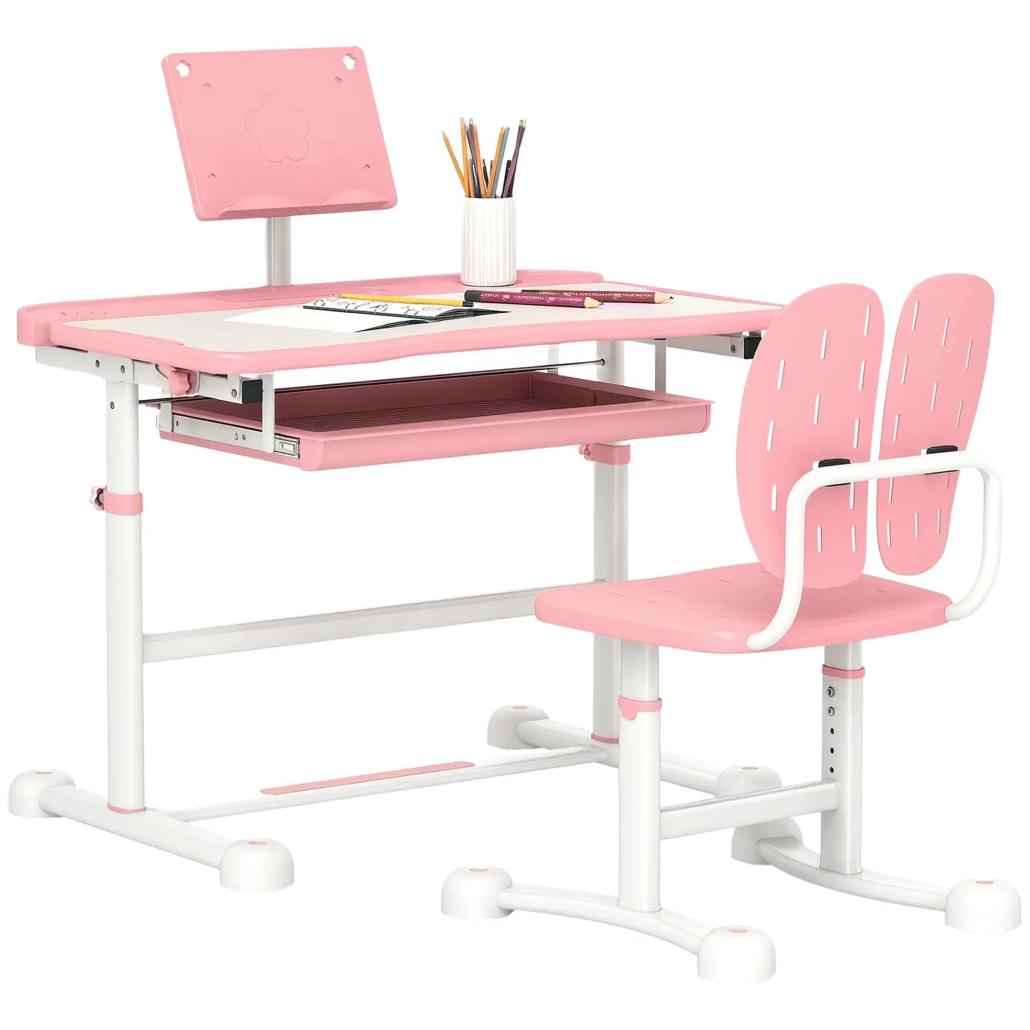 Adjustable Kids Desk and Chair Set, Tilt Desktop, Large Writing Board, Pink Kids Desk Sets at Gallery Canada