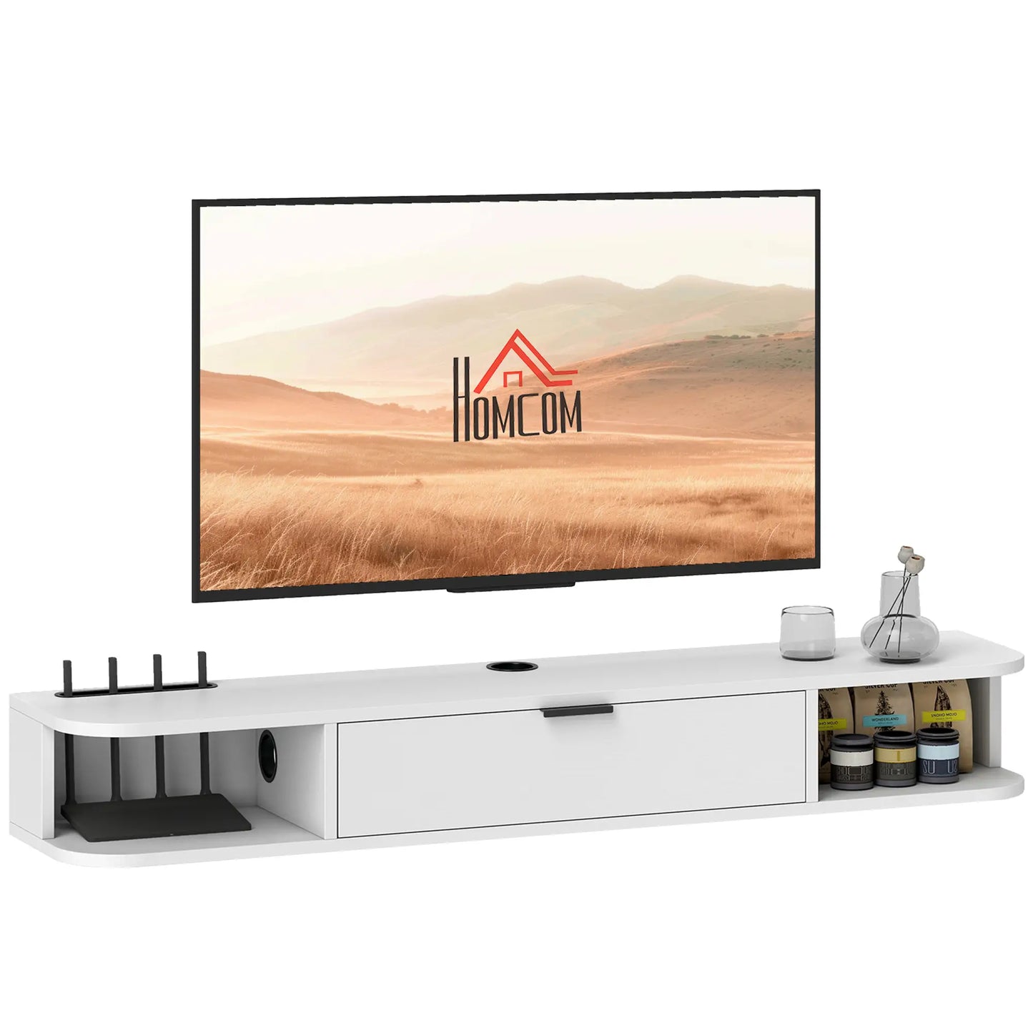 47 Inch Floating TV Stand, Wall Mounted Media Console, White TV Stands at Gallery Canada