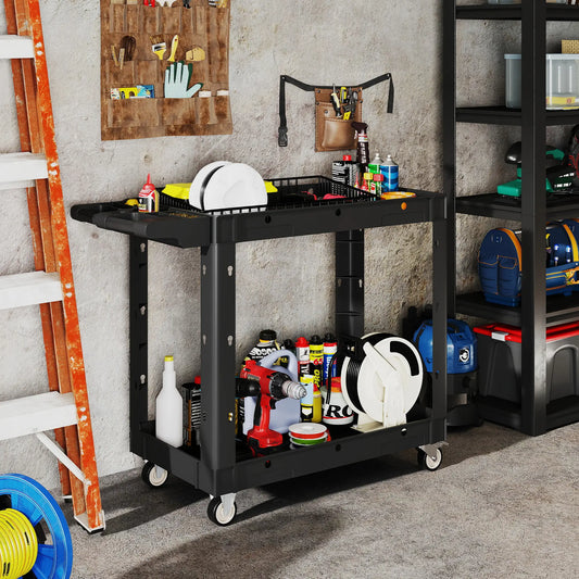 2-Tier Rolling Tool Cart, 500 LBS Capacity, Black Tool Organizers Black at Gallery Canada