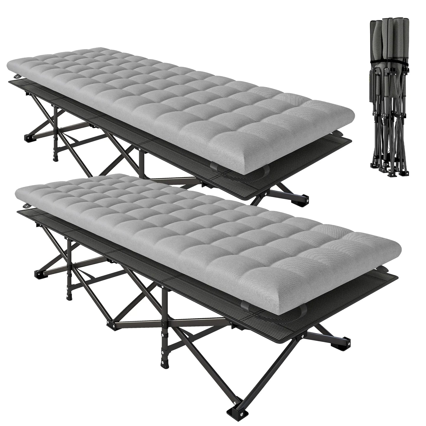 Set of 2 Camping Cots, 32" Extra Wide Folding, Grey Camping Cots at Gallery Canada