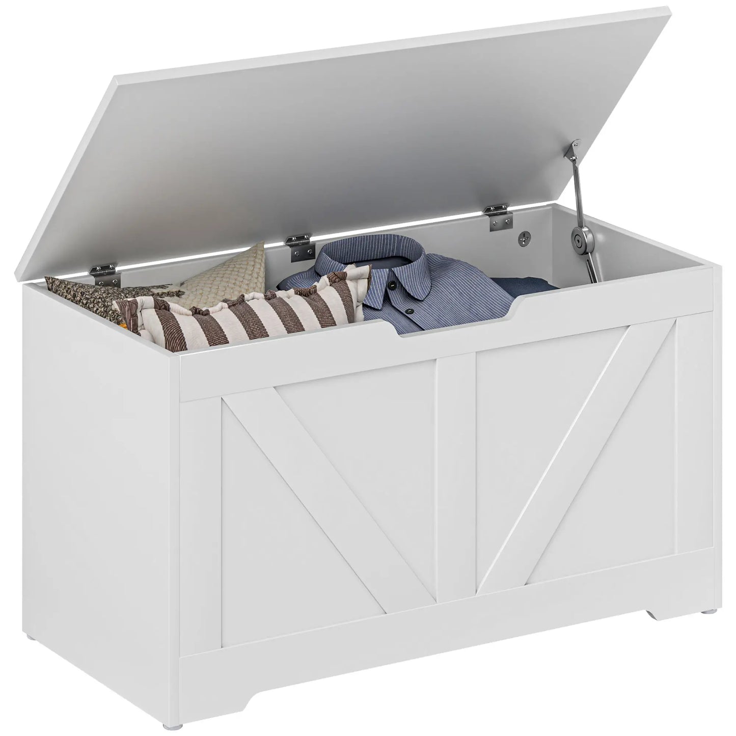 31.5 Inches Storage Chest, Storage Trunk with 2 Safety Hinges, Wooden Box for Living Room, White Wood Grain Storage Cabinets at Gallery Canada