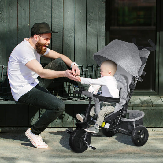 6 in 1 Tricycle for Toddlers, Parent-Push Handle, Grey Tricycles for Kids Black and Grey at Gallery Canada
