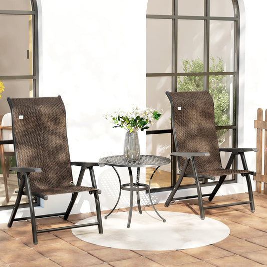 2PCs Outdoor Wicker Folding Chairs, Adjustable Backrest, Brown Patio Chairs Black Frame, Brown PE Rattan at Gallery Canada