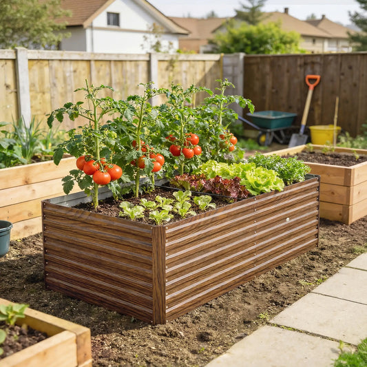 5' x 3' x 2' Raised Garden Bed, Galvanized Planter Box, Dark Brown Wood Effect, Dark Brown Galvanized Planter Boxes Dark Brown Wood Effect at Gallery Canada