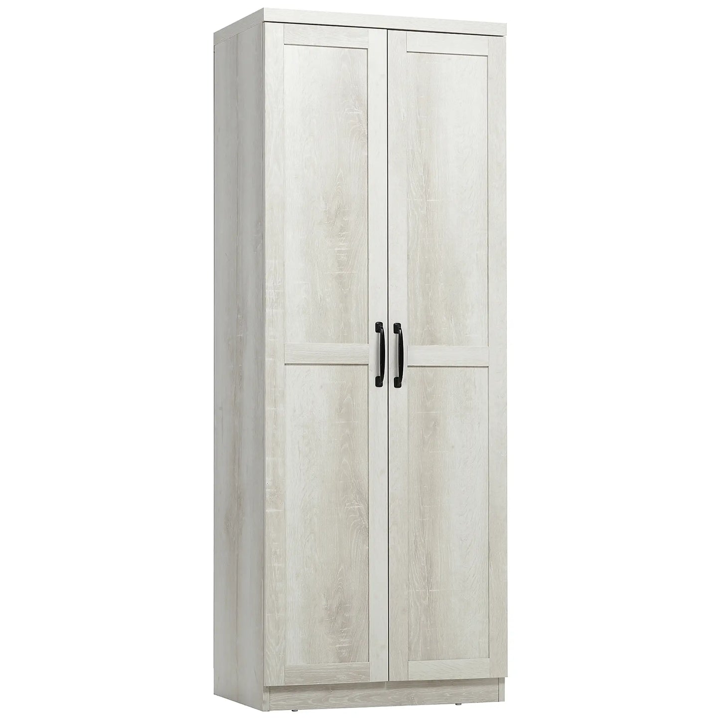 63" Kitchen Storage Cabinet, 5-Tier Pantry with Doors, Adjustable Shelves, Distressed, White Kitchen Pantry Cabinets at Gallery Canada