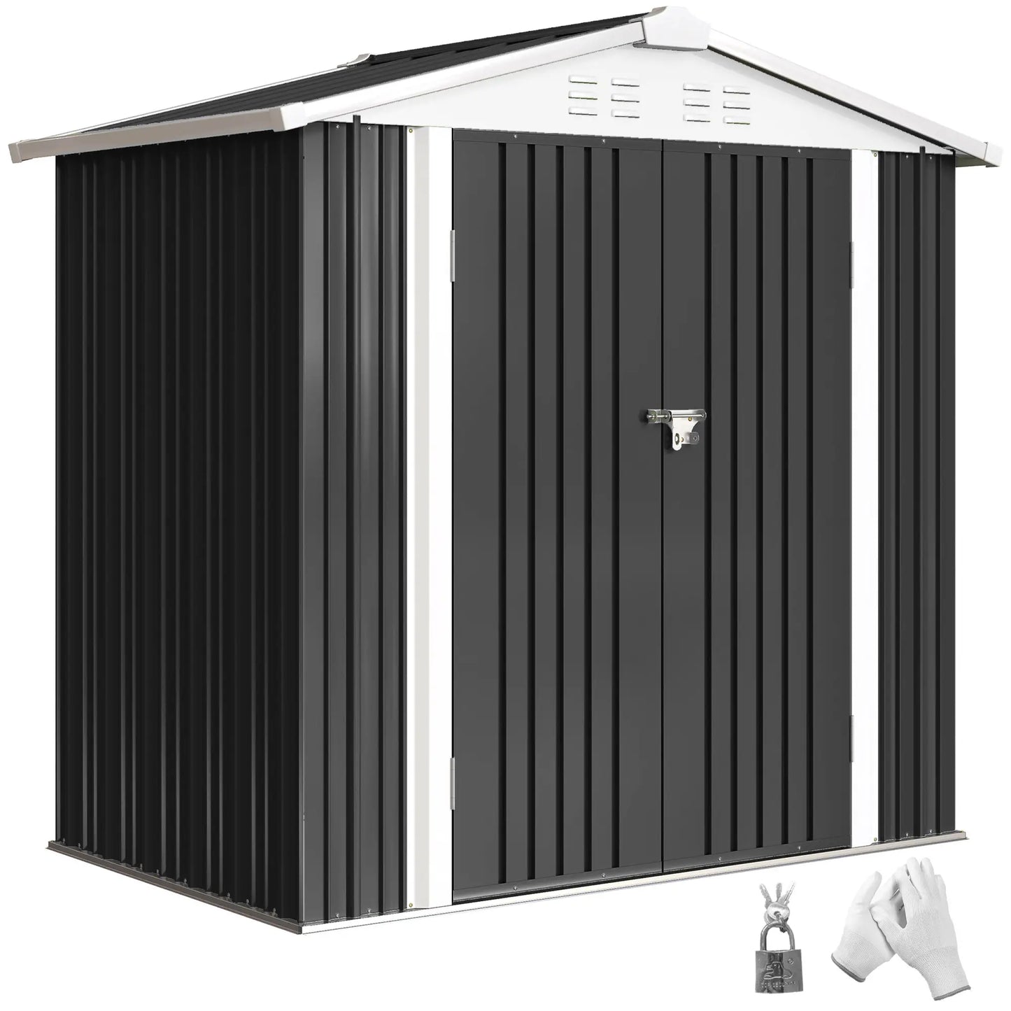 6.5' x 4' Metal Outdoor Storage Shed, Lockable Doors, 4 Vents, Dark Grey Sheds at Gallery Canada