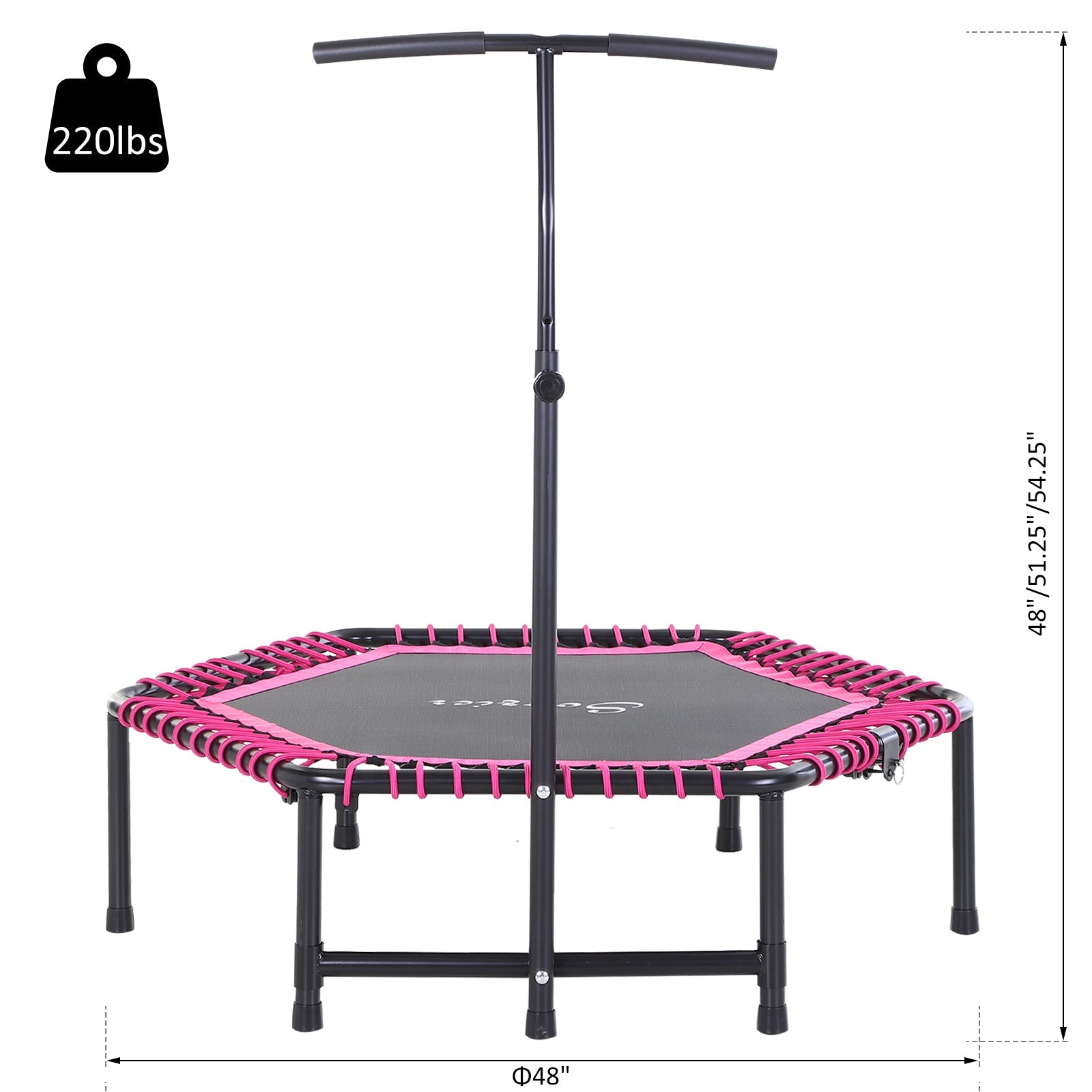 48" Adult Hexagon Rebounder Trampoline Fitness Bungee Jumping Cardio Trainer Outdoor Bouncer Jumper Adjustable Bar Pink at Gallery Canada