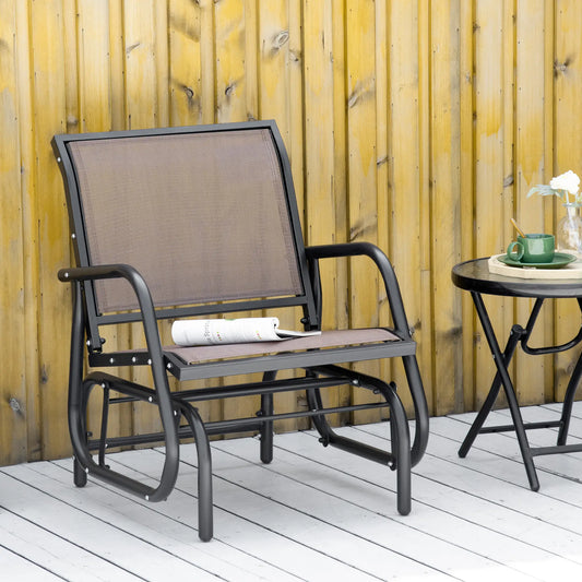 Patio Glider, Breathable Mesh Seat, Metal Frame Swing Chair, Brown Outdoor Gliders Brown, Black at Gallery Canada