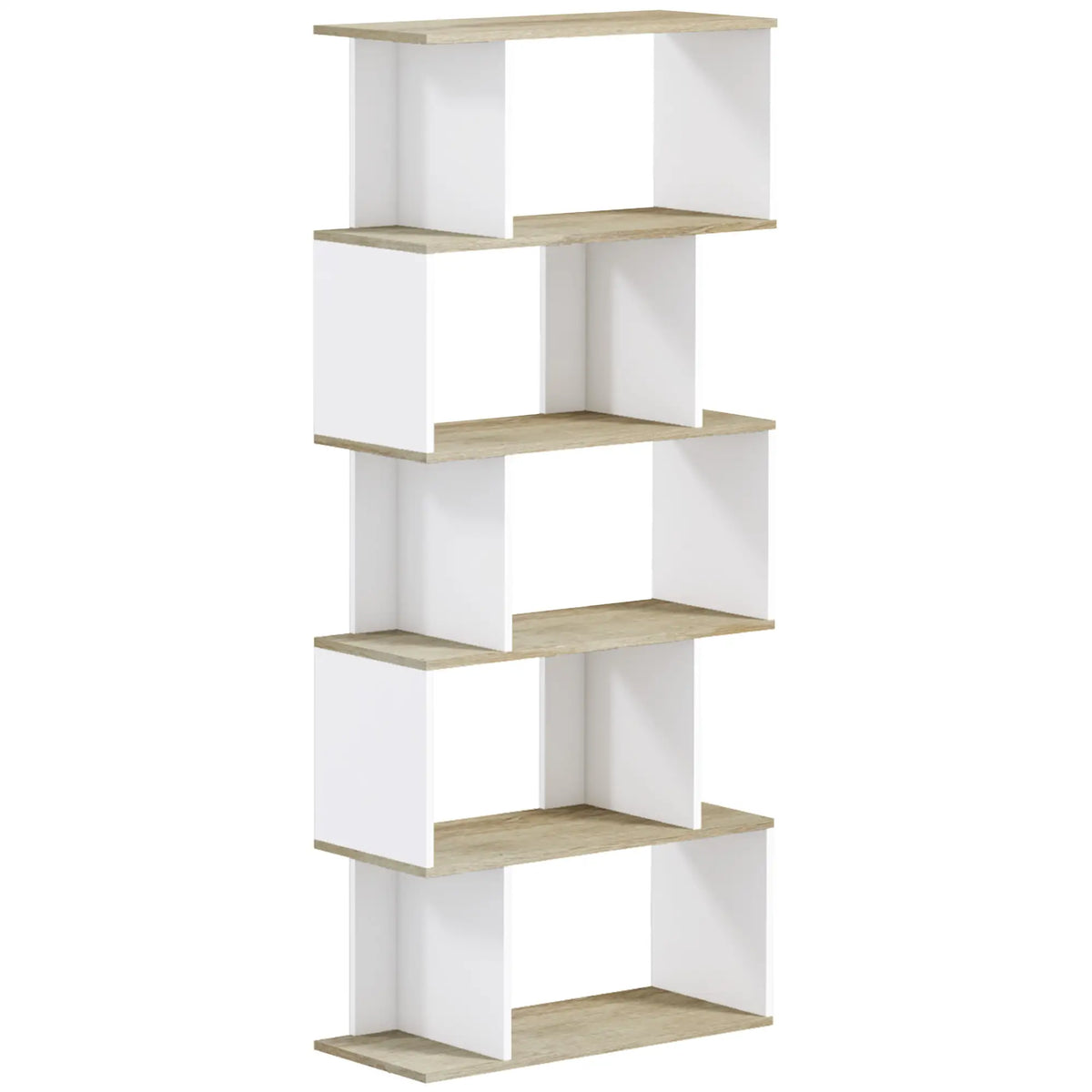 5-Tier Geometric S Shaped Bookcase, Tall Narrow Display Shelf, White Display Bookshelves at Gallery Canada