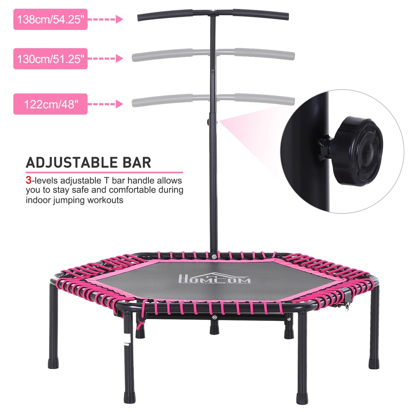 48" Adult Hexagon Rebounder Trampoline Fitness Bungee Jumping Cardio Trainer Outdoor Bouncer Jumper Adjustable Bar Pink at Gallery Canada