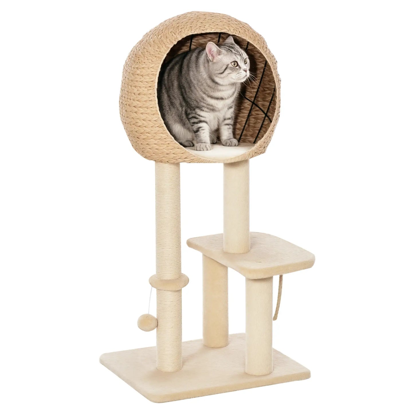 39" Cat Tree with Scratching Post, Condo, Plush Perch, Beige Cat Trees at Gallery Canada