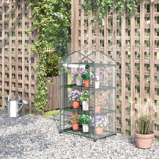 3 Tier Mini Greenhouse, Portable with Shelf Clips, Plastic Cover, Steel Frame, 27" x 19" x 49", Transparent Mini Greenhouses Clear, Dark Green at Gallery Canada